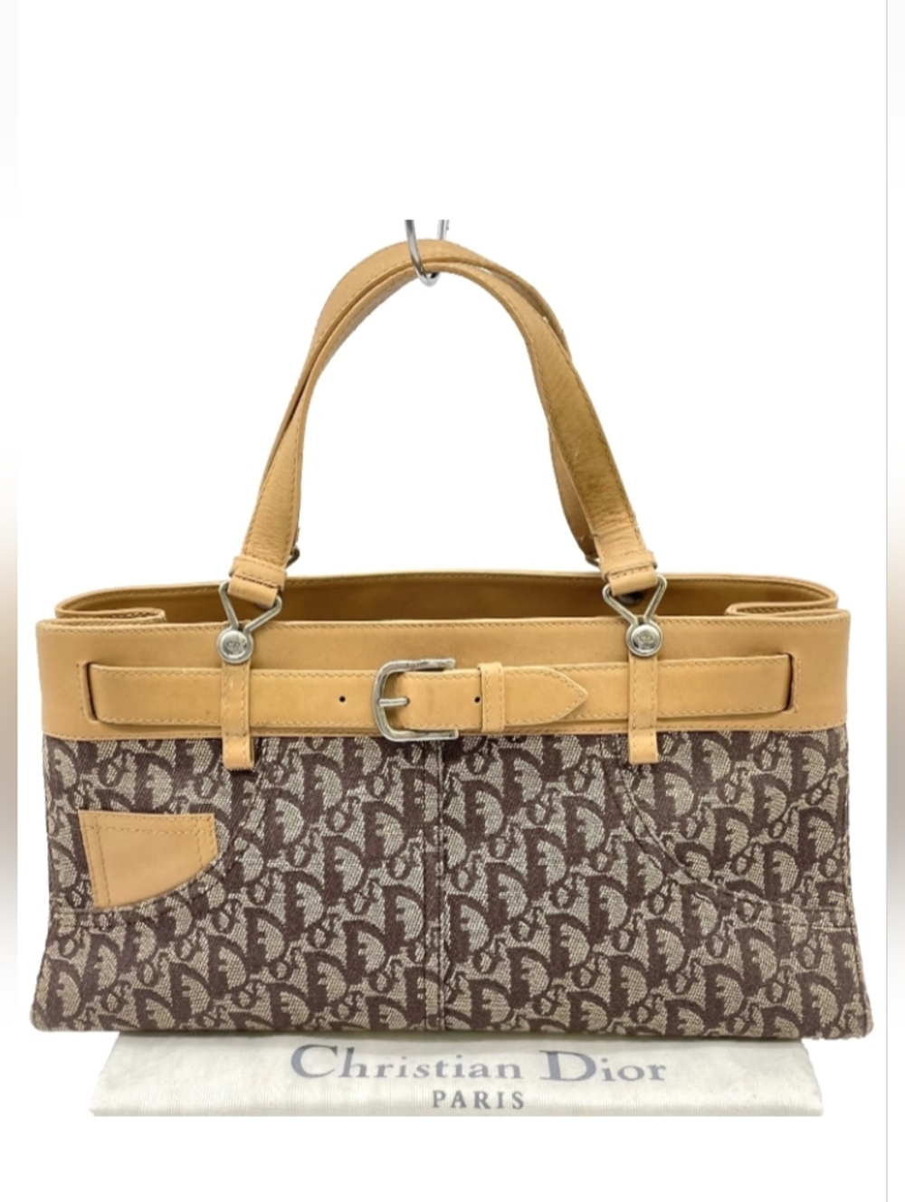 SALE! Authentic Christian Dior Trotter Canvas/Leather Brown Beige Handbag & DB